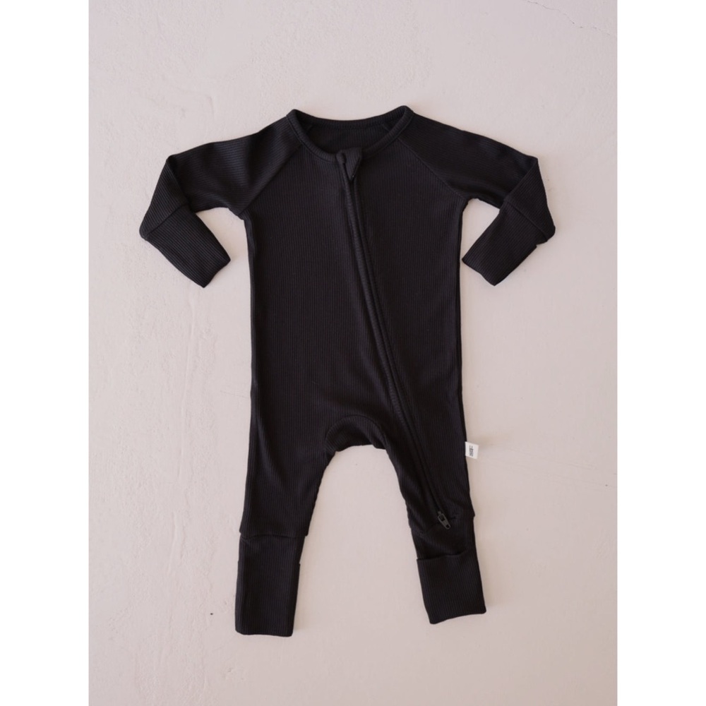 New Forever French Bamboo Zip Pajamas | Black Ribbed Newborn